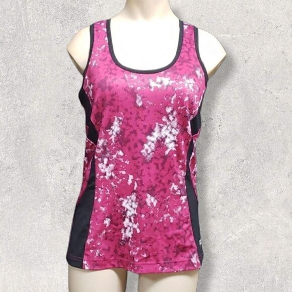Fila Tops - FILA SPORT PERFORMANCE WOMEN'S PINK AND BLACK RACERBACK TANK, SIZE MEDIUM